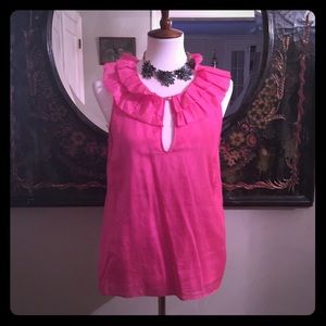 J. Crew hot pink silk shirt.